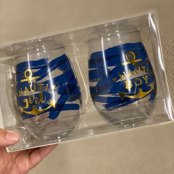 Slant Collections Other - Wine Drink Glasses Set - Nauti Girl & Nauti Boy, New in box